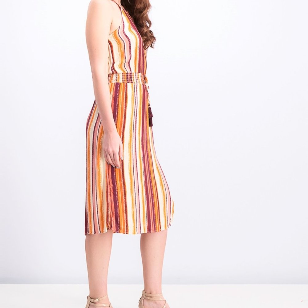 Xhilaration Striped Midi Casual  Dress Front Tie